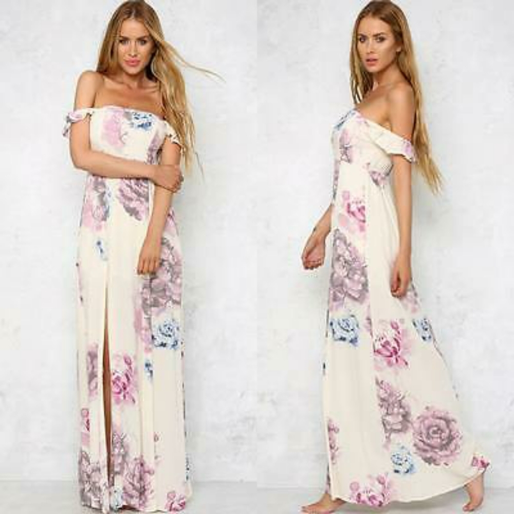Angel Biba Off-Shoulder Maxi Slit Dress